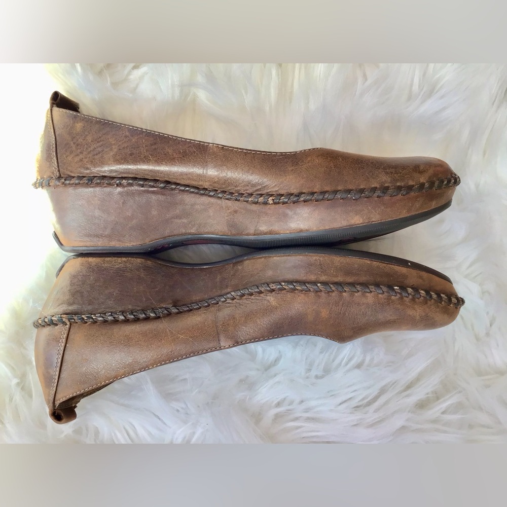 Clarks Artisan Brown Leather Ballet Flats Carved Wedge Heel Size 8 Boho Comfort - Picture 10 of 13